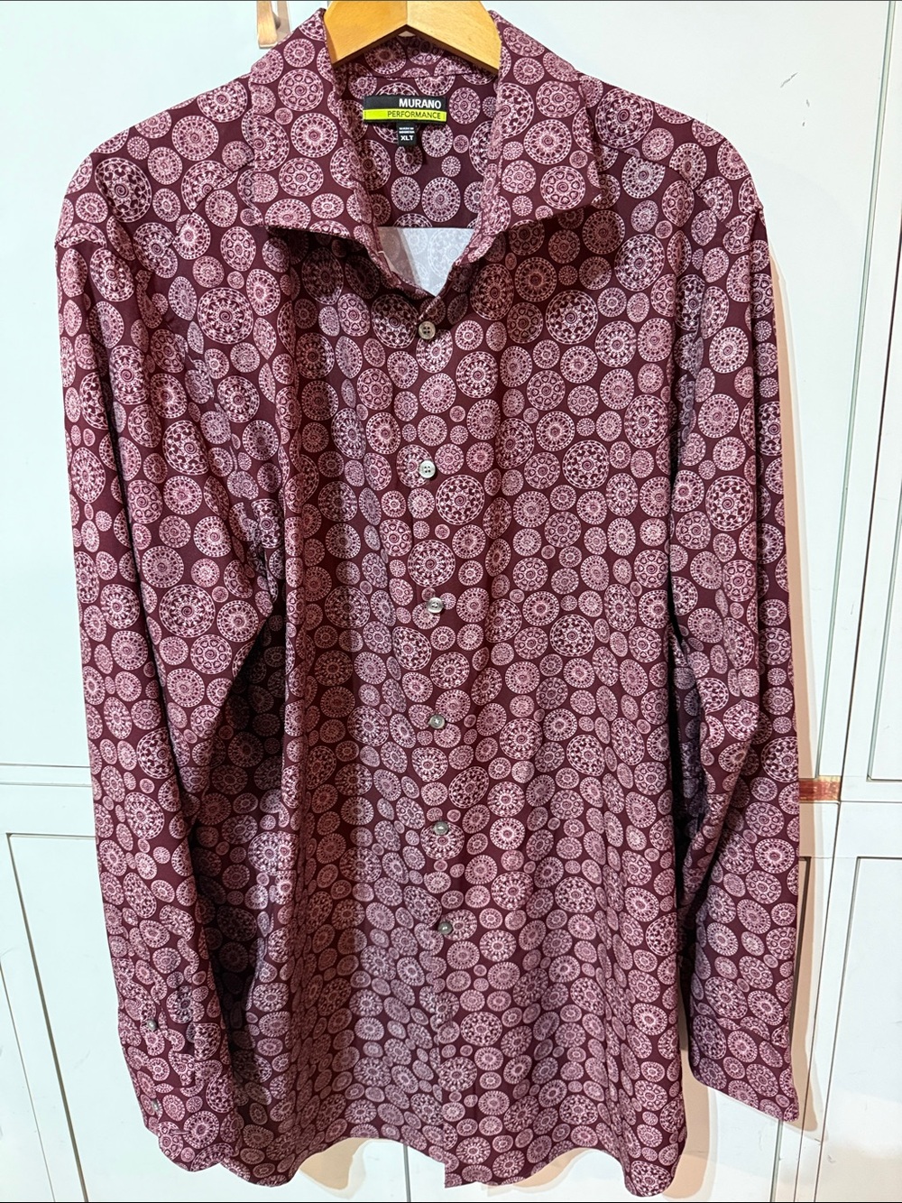 Murano Men's Maroon Circular Medallion Button-Down Shirt